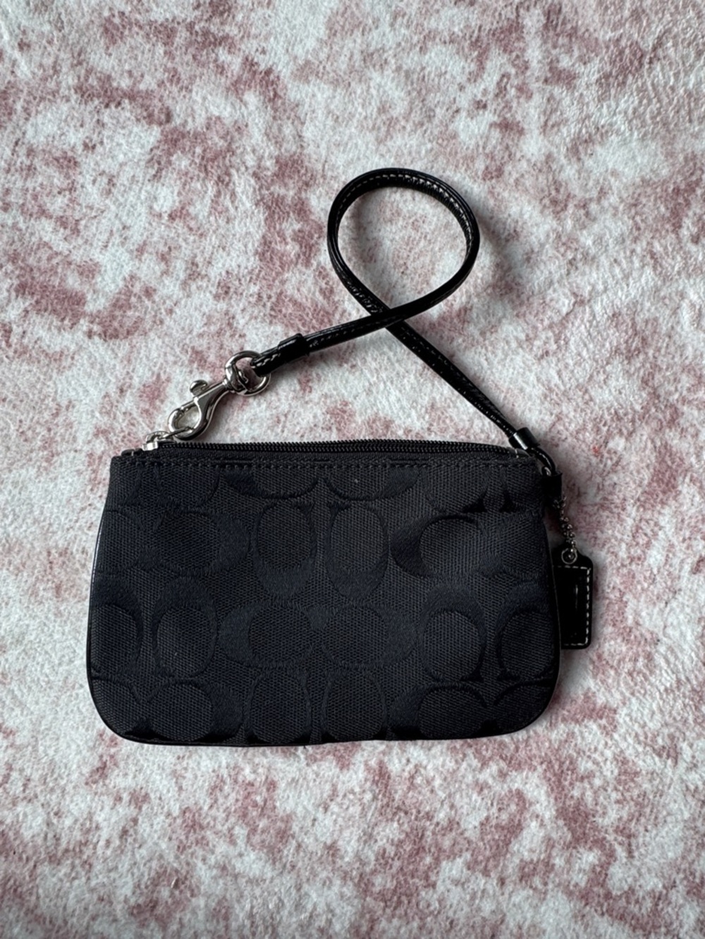 Coach Black Signature Wristlet Pouch with Leather Strap